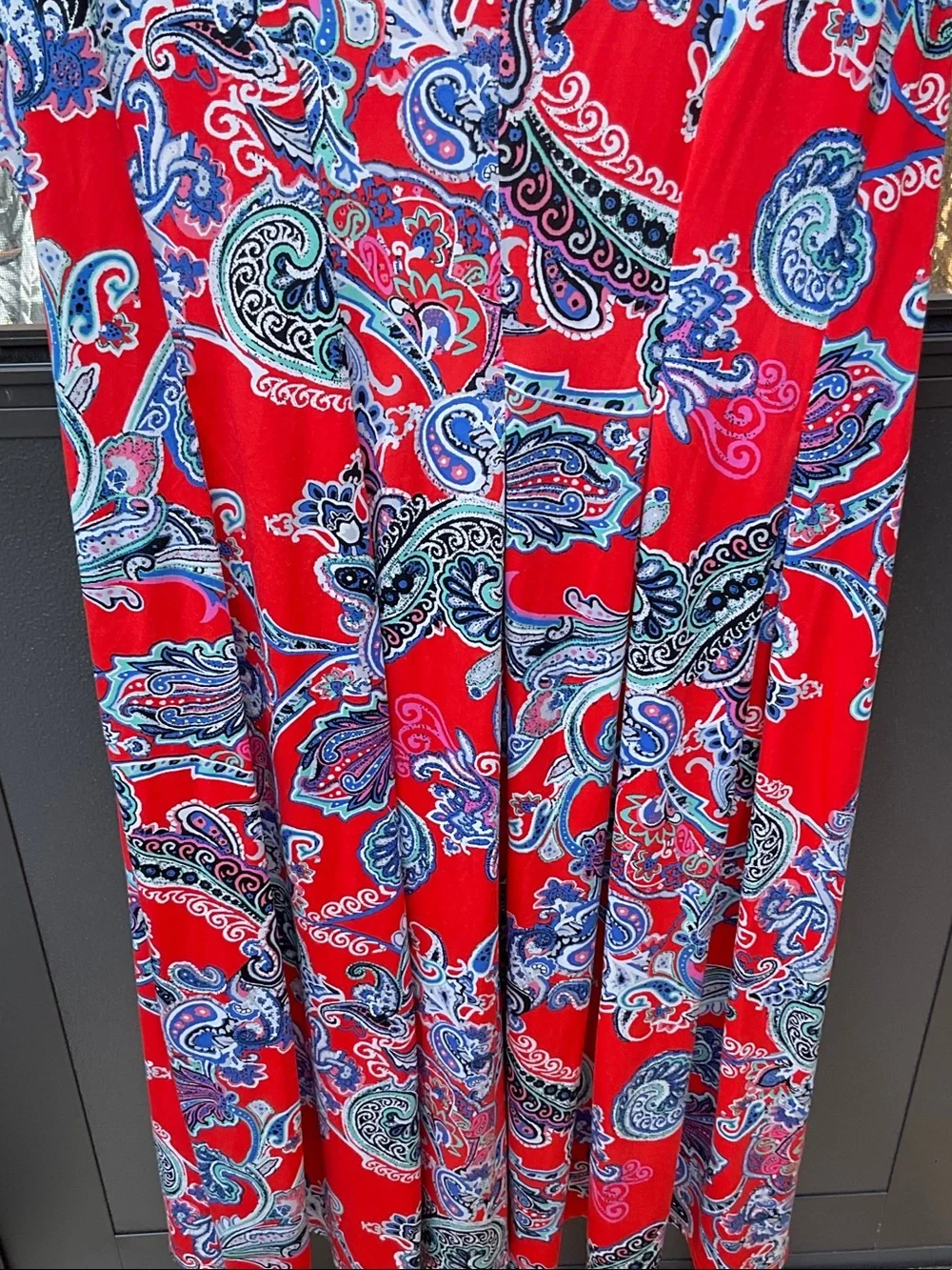 Avenue Red Paisley Maxi Dress with Blue and White Accents - Picture 6 of 8